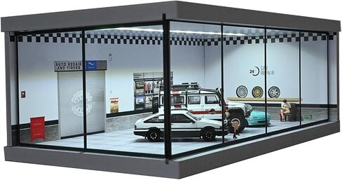 1/64 Diorama Car Garage Model,with LED Lighting City Car Showroom Model Car Parking Lot Storage Model,for 1/64 Scale Diecast Model Car,Scene Display Model Collection Gift (Red Brick) in Saudi Arabia