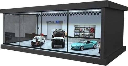 1/64 Diorama Car Garage Model,with LED Lighting City Car Showroom Model Car Parking Lot Storage Model,for 1/64 Scale Diecast Model Car,Scene Display Model Collection Gift (Red Brick) in Saudi Arabia