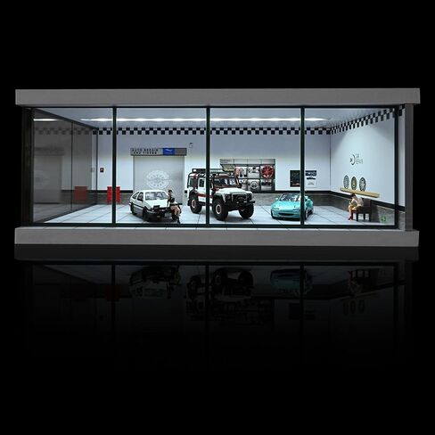 1/64 Diorama Car Garage Model,with LED Lighting City Car Showroom Model Car Parking Lot Storage Model,for 1/64 Scale Diecast Model Car,Scene Display Model Collection Gift (Red Brick) in Saudi Arabia