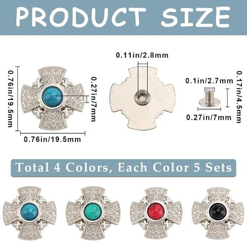 CRASPIRE 1 Box 8 Sets Horseshoe Screw Back Buttons Western Cowboy Style Decorative Leather Buckles 19mm Turquoise Gemstone Conchos Metal Vintage Retro Castings Rivets Studs for DIY Craft Fabrics in Saudi Arabia