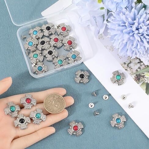 CRASPIRE 1 Box 8 Sets Horseshoe Screw Back Buttons Western Cowboy Style Decorative Leather Buckles 19mm Turquoise Gemstone Conchos Metal Vintage Retro Castings Rivets Studs for DIY Craft Fabrics in Saudi Arabia