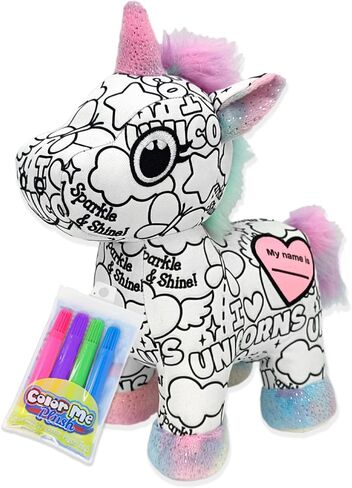 Color Me Plush Unicorn Stuffed Animal; Color and Wash Over and Over Plush for Kids 3 Years Old to Adults; Child-Safe Washable Markers Included (8.5" Tall When Seated) in Saudi Arabia
