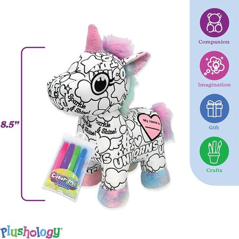 Color Me Plush Unicorn Stuffed Animal; Color and Wash Over and Over Plush for Kids 3 Years Old to Adults; Child-Safe Washable Markers Included (8.5" Tall When Seated) in Saudi Arabia
