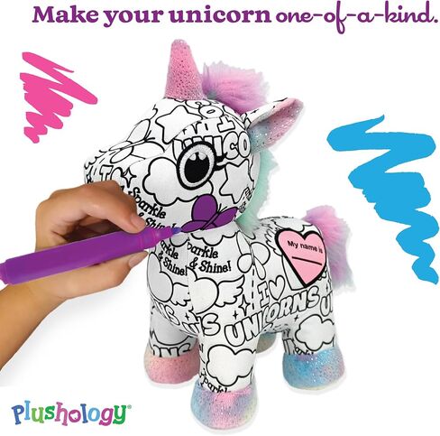 Color Me Plush Unicorn Stuffed Animal; Color and Wash Over and Over Plush for Kids 3 Years Old to Adults; Child-Safe Washable Markers Included (8.5" Tall When Seated) in Saudi Arabia