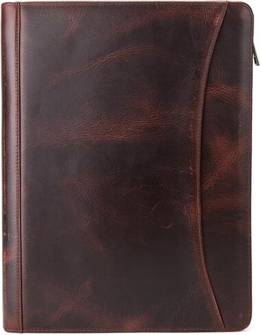 3 Ring Binder Genuine Leather Portfolio, Front Pocket, 8.5 x 11 Legal Pad Padfolio for Men and Women, Zip Notepad Laptop Organizer, Professional Business Executive Work Folio, Brown, Oil Tanned in Saudi Arabia