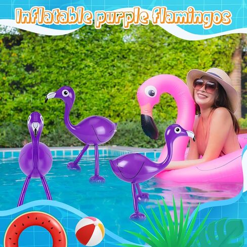 3 Pcs Inflatable Pink Flamingo Luau Party Accessories for Hawaiian Tropical Summer Swimming Party Decoration in Kuwait