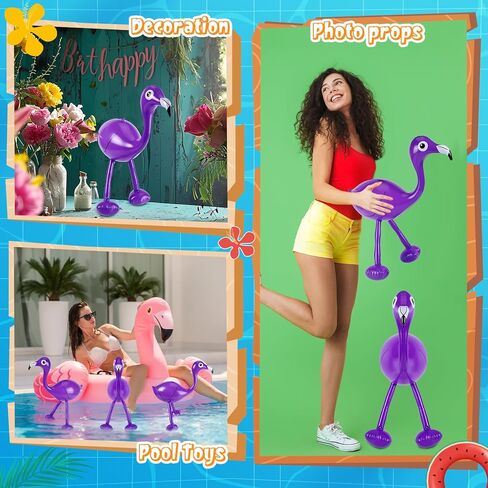 3 Pcs Inflatable Pink Flamingo Luau Party Accessories for Hawaiian Tropical Summer Swimming Party Decoration in Kuwait