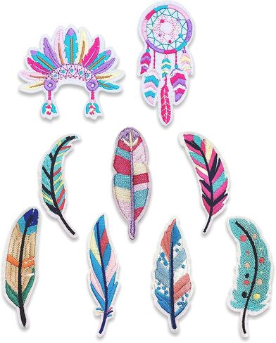 9pcs ورقة الريشة الحديد على البقع ، Dreamcatcher المطرزة ، القبعة الهندية الحديد Oans سترة القبعات DIY الفن الحرفي in Kuwait