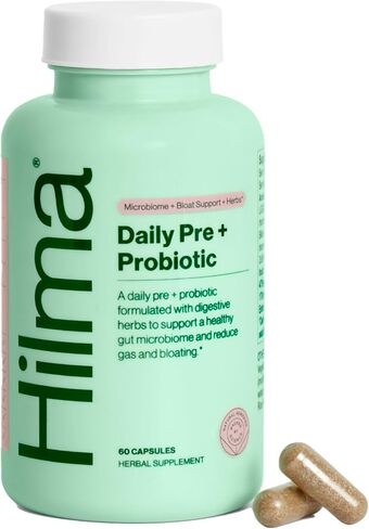 Hilma Daily Pre + Probiotic - تم تركيبه من أعشاب هضمية لدعم ميكروبيوم الأمعاء الصحي وتقليل الغازات والانتفاخ - 60 كبسولة نباتية in Kuwait