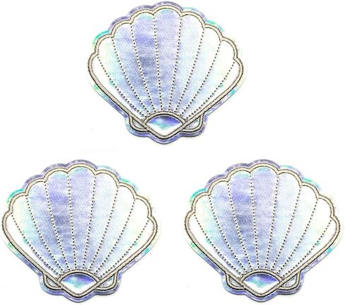 Kleenplus 3pcs. Beautiful Pearl Seashell Mermaid Cartoon Patch Shells Embroidered Applique Craft Handmade Baby Kid Girl Women Clothes DIY Costume Accessory Decorative Repair Patches in Kuwait