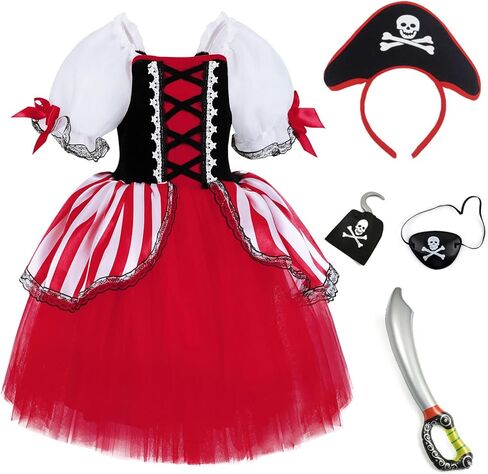 TYHTYM Pirate Costume Little Girls Halloween Dress Up Cute Kids Toddler Cosplay With Hat Eye Patch in Saudi Arabia