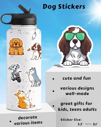 100 Pcs Cute Dog Stickers for Kids Puppy Stickers for Water Bottle Laptop Scrapbook, Dog Decor Dog Party Favors for Adults Teens Kids Boys Girls, Waterproof Dog Stickers Pack in Kuwait