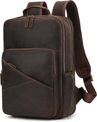 Vintage Full Grain Leather Backpack for Men, 16" Laptop Rucksack For Men Hiking Trave Work Business Bag, Dark Brown in Saudi Arabia