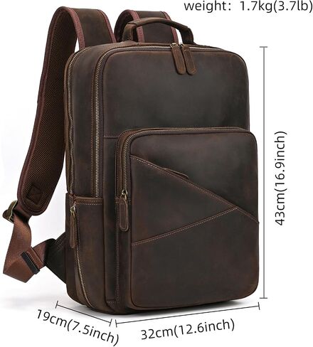 Vintage Full Grain Leather Backpack for Men, 16" Laptop Rucksack For Men Hiking Trave Work Business Bag, Dark Brown in Saudi Arabia