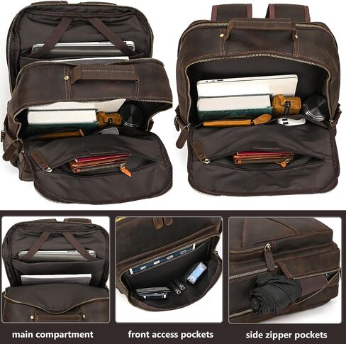 Vintage Full Grain Leather Backpack for Men, 16" Laptop Rucksack For Men Hiking Trave Work Business Bag, Dark Brown in Saudi Arabia
