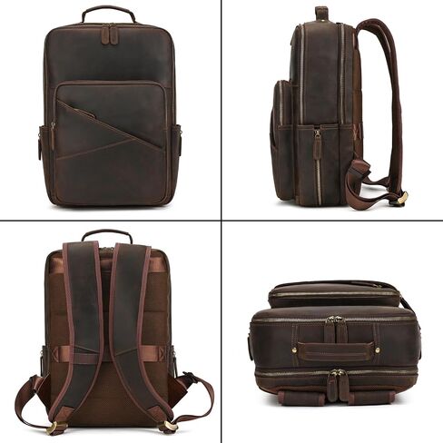 Vintage Full Grain Leather Backpack for Men, 16" Laptop Rucksack For Men Hiking Trave Work Business Bag, Dark Brown in Saudi Arabia