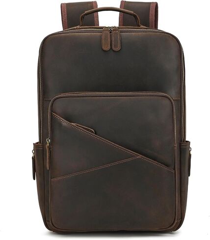 Vintage Full Grain Leather Backpack for Men, 16" Laptop Rucksack For Men Hiking Trave Work Business Bag, Dark Brown in Saudi Arabia
