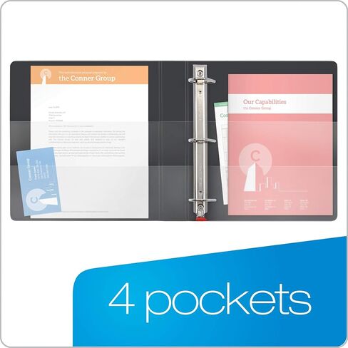 Cardinal 3 Ring Binder, 5 Inch Premier Easy Open Binder, ONE-TOUCH Locking Slant-D Rings, 1,050-Sheet Capacity, 4 Pockets, PVC-Free Cover with Shelf Pull, Black (18762CB) in Kuwait