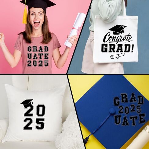 9 Sheet 2025 Graduation Iron On Decals Graduation Pattern Letter Number Patches Set Heat Transfer Blue Applique Decor for Fabric Graduation Gown Cap Toppers DIY Craft in Kuwait