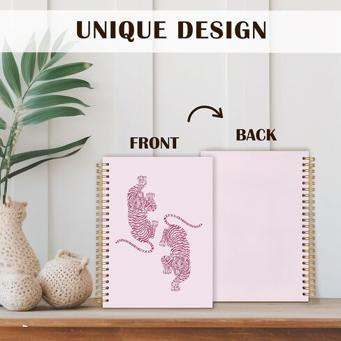 Qabliqo Pink Two Tigers Spiral Notebooks, Trendy Preppy Tiger Journals for Writing, Tiger Gifts for Women Journal, Girly Aesthetic Animal Pink Notebook for Note Taking, 5.5x8.3 Inch in Kuwait