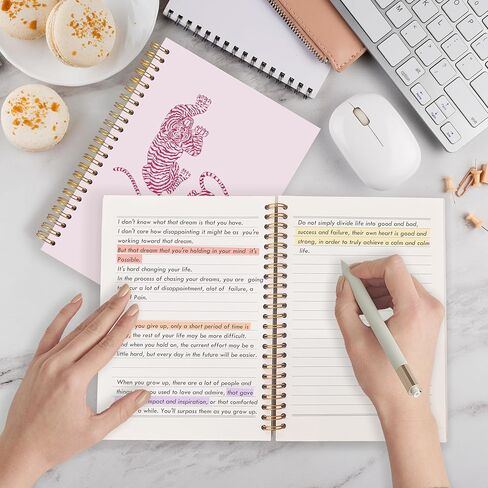 Qabliqo Pink Two Tigers Spiral Notebooks, Trendy Preppy Tiger Journals for Writing, Tiger Gifts for Women Journal, Girly Aesthetic Animal Pink Notebook for Note Taking, 5.5x8.3 Inch in Kuwait