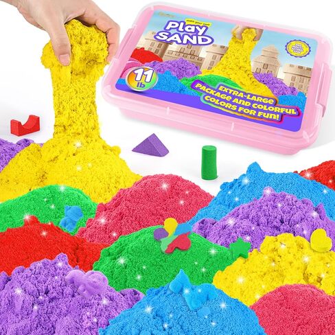 Play Sand for Kids, 11lbs of 6 Colored Sands, Magic Sand Bulk, Play Sand for Sandbox Sensory Sand Kit for Boys and Girls (Green Tray) in Kuwait