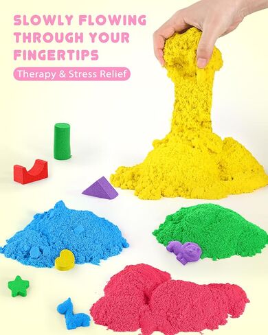 Play Sand for Kids, 11lbs of 6 Colored Sands, Magic Sand Bulk, Play Sand for Sandbox Sensory Sand Kit for Boys and Girls (Green Tray) in Kuwait