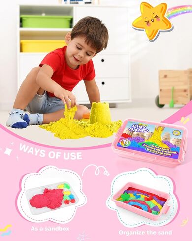 Play Sand for Kids, 11lbs of 6 Colored Sands, Magic Sand Bulk, Play Sand for Sandbox Sensory Sand Kit for Boys and Girls (Green Tray) in Kuwait