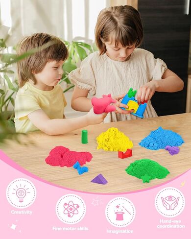 Play Sand for Kids, 11lbs of 6 Colored Sands, Magic Sand Bulk, Play Sand for Sandbox Sensory Sand Kit for Boys and Girls (Green Tray) in Kuwait