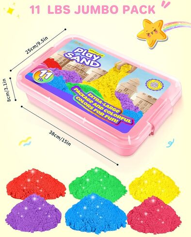 Play Sand for Kids, 11lbs of 6 Colored Sands, Magic Sand Bulk, Play Sand for Sandbox Sensory Sand Kit for Boys and Girls (Green Tray) in Kuwait