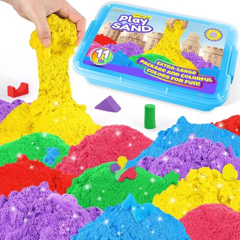Play Sand for Kids, 11lbs of 6 Colored Sands, Magic Sand Bulk, Play Sand for Sandbox Sensory Sand Kit for Boys and Girls (Green Tray) in Kuwait