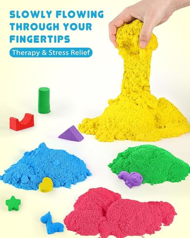 Play Sand for Kids, 11lbs of 6 Colored Sands, Magic Sand Bulk, Play Sand for Sandbox Sensory Sand Kit for Boys and Girls (Green Tray) in Kuwait