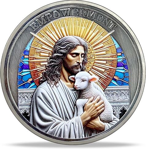 Jesus Christ with Lamb Challenge Coin, Christian Prayer Token with Antique Silver Plating Psalm 46:1 Religious Coins in Kuwait