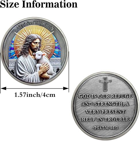 Jesus Christ with Lamb Challenge Coin, Christian Prayer Token with Antique Silver Plating Psalm 46:1 Religious Coins in Kuwait