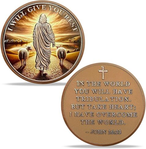 Jesus Christ with Lamb Challenge Coin, Christian Prayer Token with Antique Silver Plating Psalm 46:1 Religious Coins in Kuwait