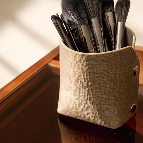 Leather Makeup Brush Holder Organizer for Vanity Desktop Cosmetic Bathroom Countertop,Desk Storage Holder for Eyebrow Pencil Lipstick Remote Cosmetic Organizers,Ivory in Saudi Arabia