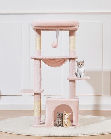Taoqimiao Cat Tree,39.4-Inch Cat Tower for Indoor Cats,Suitable for Kittens with Luxurious cat condo with Soft Hammock and Luxurious Perch MS027G Smoky Gray in Saudi Arabia