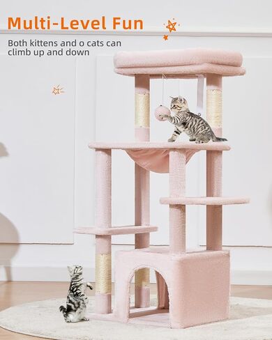Taoqimiao Cat Tree,39.4-Inch Cat Tower for Indoor Cats,Suitable for Kittens with Luxurious cat condo with Soft Hammock and Luxurious Perch MS027G Smoky Gray in Saudi Arabia