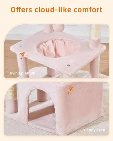 Taoqimiao Cat Tree,39.4-Inch Cat Tower for Indoor Cats,Suitable for Kittens with Luxurious cat condo with Soft Hammock and Luxurious Perch MS027G Smoky Gray in Saudi Arabia