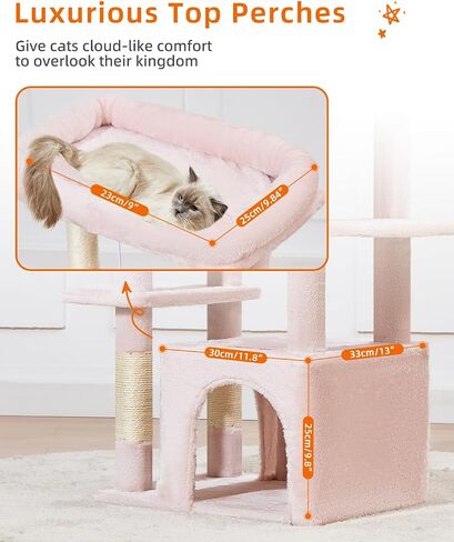 Taoqimiao Cat Tree,39.4-Inch Cat Tower for Indoor Cats,Suitable for Kittens with Luxurious cat condo with Soft Hammock and Luxurious Perch MS027G Smoky Gray in Saudi Arabia