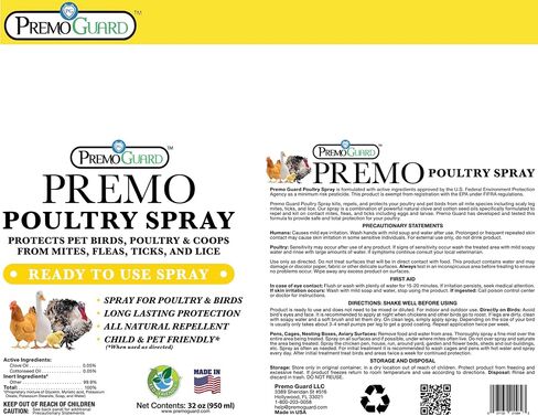 Poultry Spray by Premo Guard – 16 oz – Treat Mites, Fleas, Flies, and Lice – Effective Plant Based – Chicken, Turkey, Waterfowl, and Birds – Best Natural Protection for Control & Prevention in Kuwait