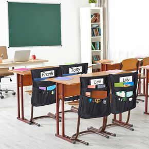 جيوب كرسي 24 حزمة ، 17 × 18 بوصة ، رفيق الرئاسة الأسود مع فتحة الاسم ، منظم الفصول الدراسية للأطفال الخلفي من الكرسي