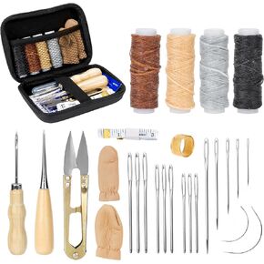 Toccool 28 PCS Leather Repair Shit Kit with Box - Made Projects ، تشمل خياطة AWL ، خيط مشمع وأدوات خياطة يدوية للحرف الجلدية DIY ، إصلاح المفروشات والمزيد