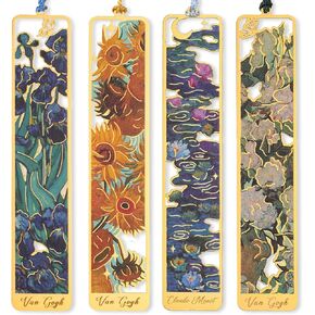 4 Pieces Metal Bookmarks with Tassel,Oil Painting Book Mark Golden Hollow Bookmark Unique Book Mark for Reading for Art Lovers Women Kids Students Teachers or Book Lovers