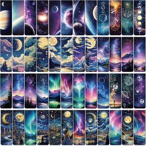 المرجعية المغناطيسية الخيالية هدايا - 48 أجهزة كمبيوتر فريدة من نوعها Starry Night Sky Space Planets Charm Moon Book Book علامات قراءة عشاق الجزء الأكبر علامات صفحة رائعة