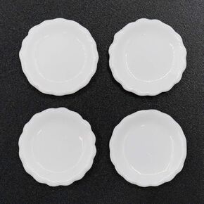 4pcs أبيض 1/12 لوحات الأطباق المصغرة ملحقات الديكور دمية ， ديلهاوس ديكور ， ملحقات المطبخ دمية