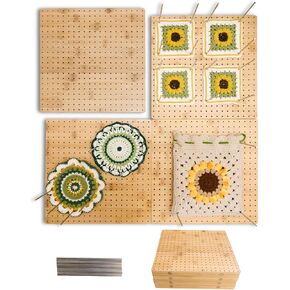 22" x 22" Crochet Blocking Board - Magnetic Splicing Large Size Bamboo Blocking Boards for Crochet Projects with 15 Stainless Steel Pegs, Gifts for Mom, Grandmothers