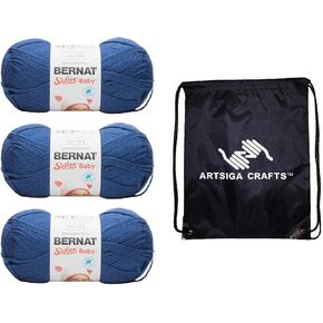 Bernat Knitting Yarn Softee Baby Navy 3-Skein Packory Pack (نفس الصبغ) 166054-54007 مع حقيبة مشروع Artsiga Crafts