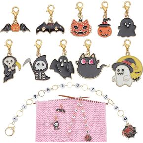 Benecreat 11pcs Halloween موضوع غرزة السحر ، سحر مينا سحر مينا سحر قفل العلامات ، وسلاسل عداد الحياكة من أكريليك مع مشابك مخلب للحياك الحياكة الخياطة