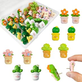 30 pcs Cactus Push Pins Cute Plant Cactus Thumbtack for Decoration Cork Board Process Photo Wall Panel Office (Plant Push Pin)